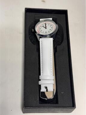 Nurse Pulsometer Watch White Leather Band Medical Pulse Dial Unworn Needs Bat